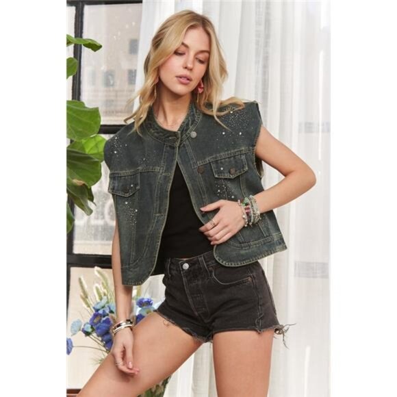 ✨NWT ADORA Sleeveless Button Down Denim Jacket - Picture 10 of 16